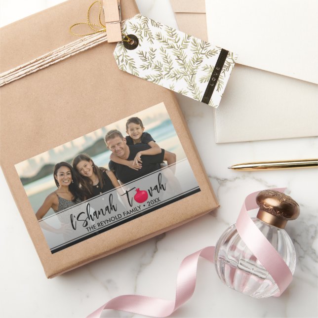 Sticker Rectangulaire L'Shanah Tovah Grenade Élégante Script Photo (Cadeaux)