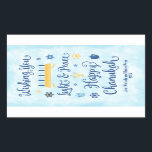 Sticker Rectangulaire Lumière lunatique et paix de Hanoukka<br><div class="desc">Une carte juive de thème de Hanoukka avec un menorah, une étoile de David et un Driedel. Le texte lit vous souhaiter la lumière et la paix Hanoukka heureux. L'arrière - plan est une personnaliser bleu-clair de Washington d'aquarelle cet étiquette avec un message court, deux lignes sont donnés pour la...</div>
