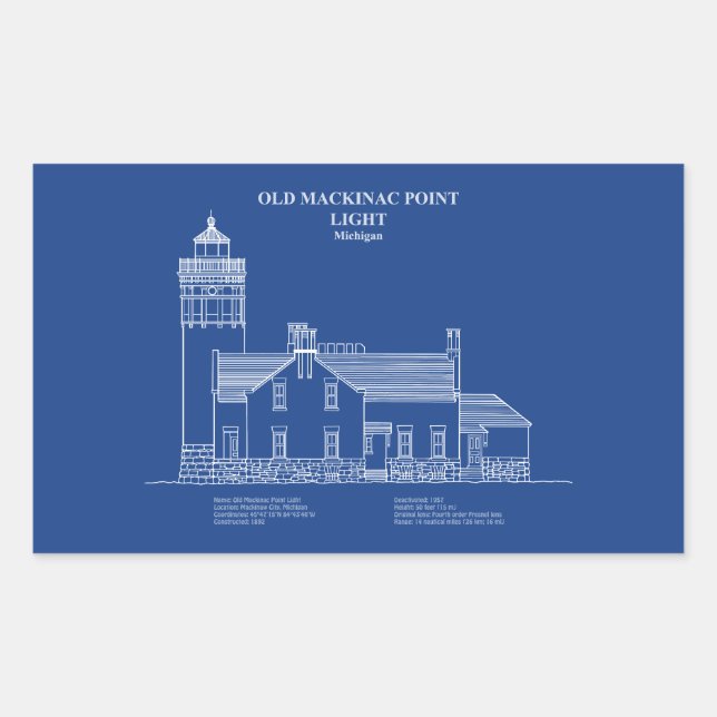 Sticker Rectangulaire Lumière Old Mackinac Point - Michigan - AD (Devant)