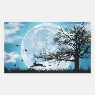 Sticker Rectangulaire Lune mystique avec silhouette de lapin
