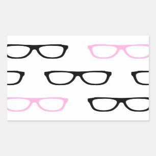 Sticker Rectangulaire lunettes geek geek rose