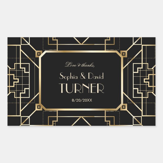 Sticker Rectangulaire Luxe Black and Gold Great Gatsby Mariage (Devant)