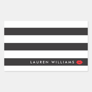 Sticker Rectangulaire Luxe Black/White Stripes Rouge Lips maquillage Art
