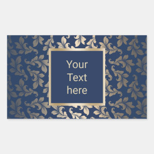 Sticker Rectangulaire Luxe Gold Ornament Elégant Marine Blue Salon