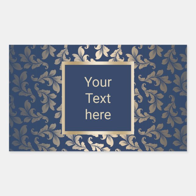 Sticker Rectangulaire Luxe Gold Ornament Elégant Marine Blue Salon (Devant)