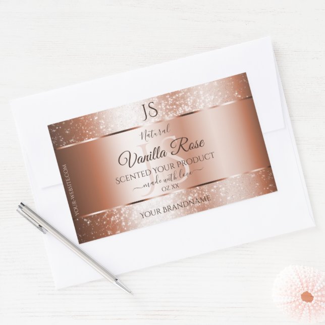 Sticker Rectangulaire Luxe Rose Gold Parties scintillant Initiales Produ (Enveloppe)