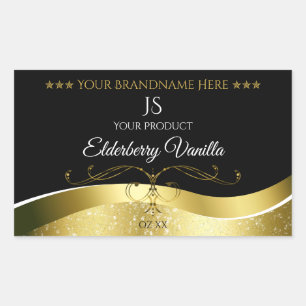 Sticker Rectangulaire Luxe Wavy Gold Décor noir foncé Monogramme Étiquet
