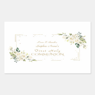 Sticker Rectangulaire Luxueux Blanc Roses sauvages Première Sainte Commu