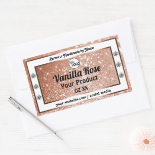 Sticker Rectangulaire Luxury Rose Gold Glitter Stars Product Labels Logo