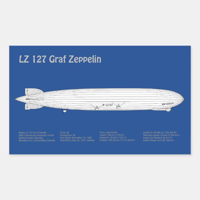 Sticker Rectangulaire LZ 127 Graf Zeppelin - Plan directeur des navires  (Devant)