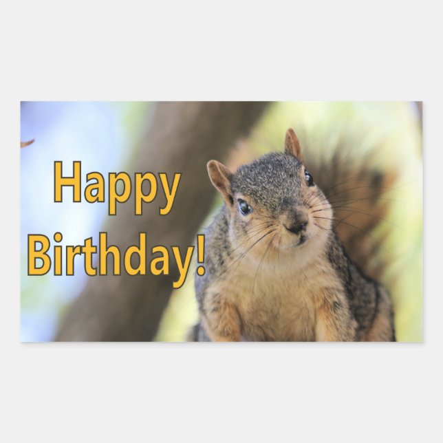 Sticker Rectangulaire M. Squirrel souhaite un joyeux anniversaire (Devant)