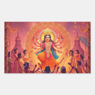 Sticker Rectangulaire Maa Durga - Le coeur des célébrations de Dussehra