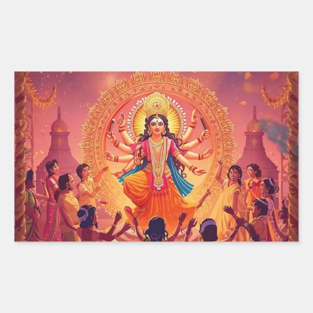 Sticker Rectangulaire Maa Durga - Le coeur des célébrations de Dussehra (Devant)