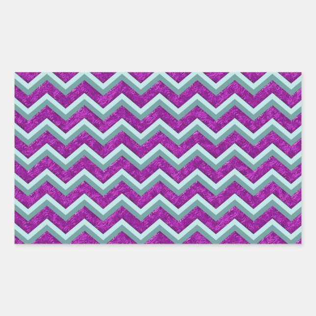 Sticker Rectangulaire Magenta Foil et Turquoise ZigZag Motif (Devant)