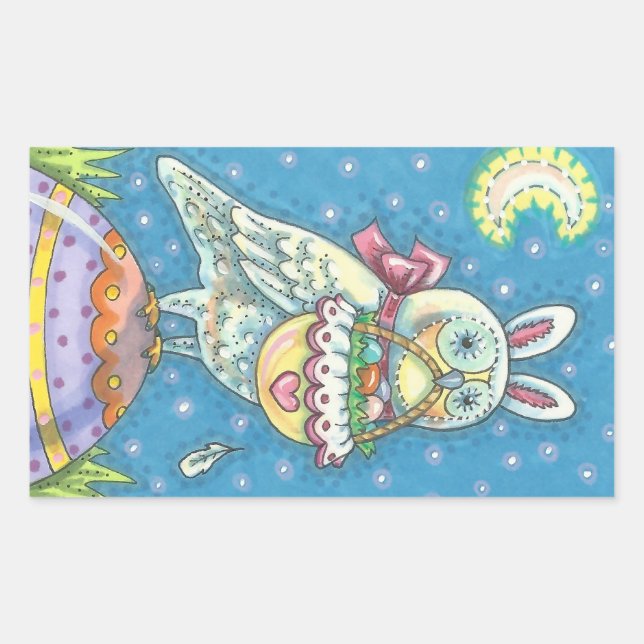 STICKER RECTANGULAIRE MAGIC BARN OWL & BASKET OEUF DE PÂQUES, BÂTIMENTS  (Devant)