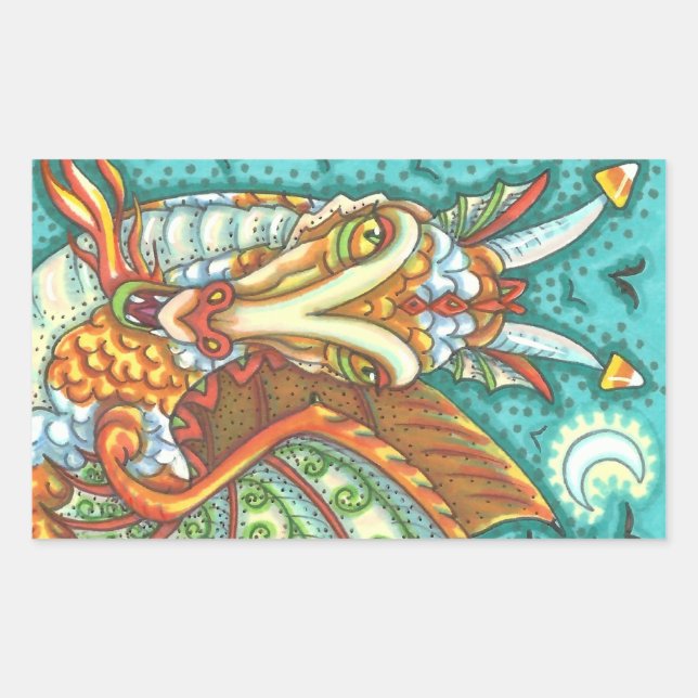 STICKER RECTANGULAIRE MAGIC CANDY CORN DRAGON, IMAGINAIRE HALLOWEEN (Devant)
