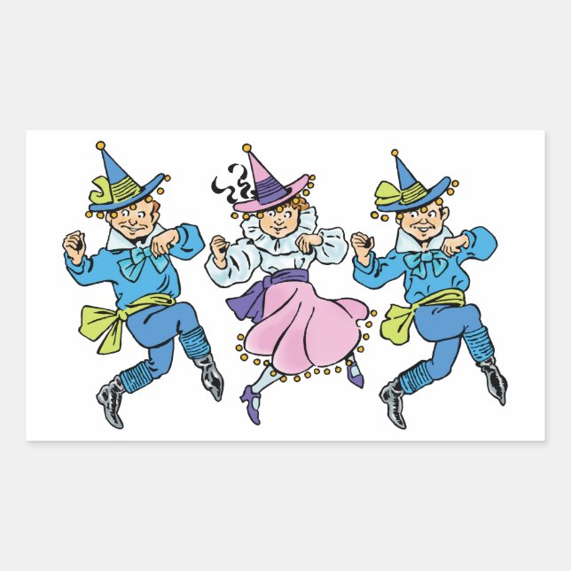 Sticker Rectangulaire Magicien vintage d'Oz, mignons Munchkins dansants  (Devant)