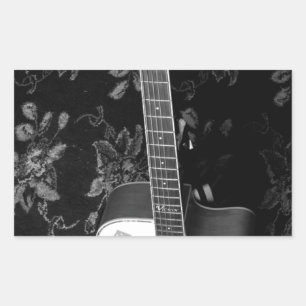 Sticker Rectangulaire Magnifique Belle Guitare Africaine en Niveaux de g