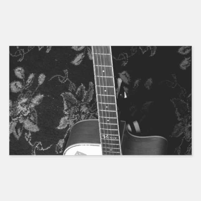 Sticker Rectangulaire Magnifique Belle Guitare Africaine en Niveaux de g (Devant)
