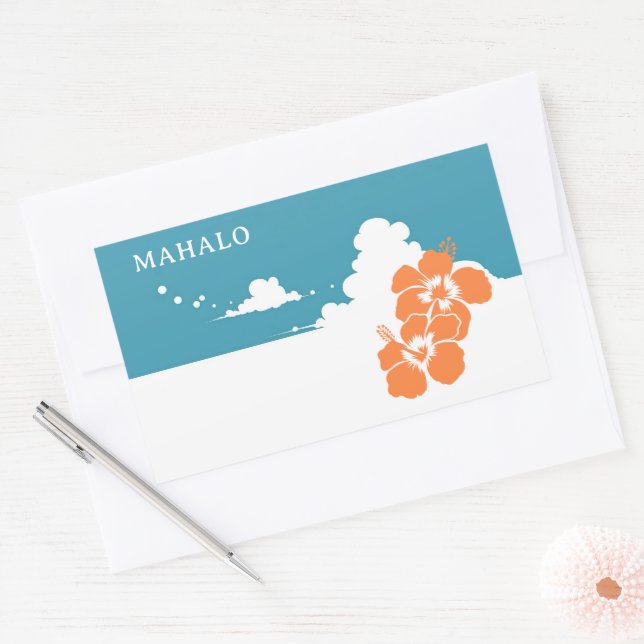 Sticker Rectangulaire MAHALO Hibiscus Blue Sky Rectangle (Enveloppe)