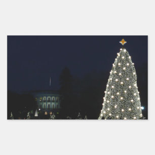 Sticker Rectangulaire Maison Blanche et arbre de Noël national à Washing