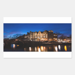 Sticker Rectangulaire Maisons de canal d'Amsterdam la nuit