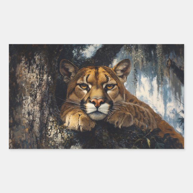 Sticker Rectangulaire Majestic Cougar in Forest (Devant)