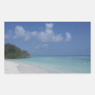 Sticker Rectangulaire Maldives Ciel bleu mer nuages de sable Modèle pers