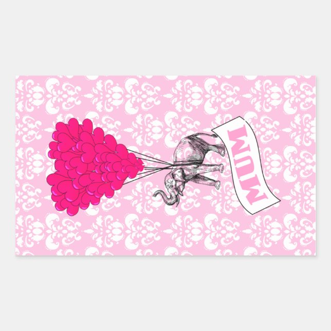 Sticker Rectangulaire Maman avec un éléphant rose (Devant)