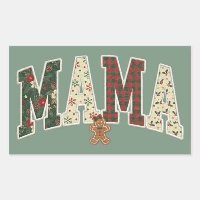 Sticker Rectangulaire Maman Noël Motif Faux Patchwork II (Devant)