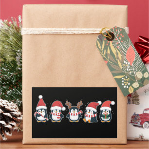 Sticker Rectangulaire Manchot Joyeux Noël Pôle Nord Vacances Animal