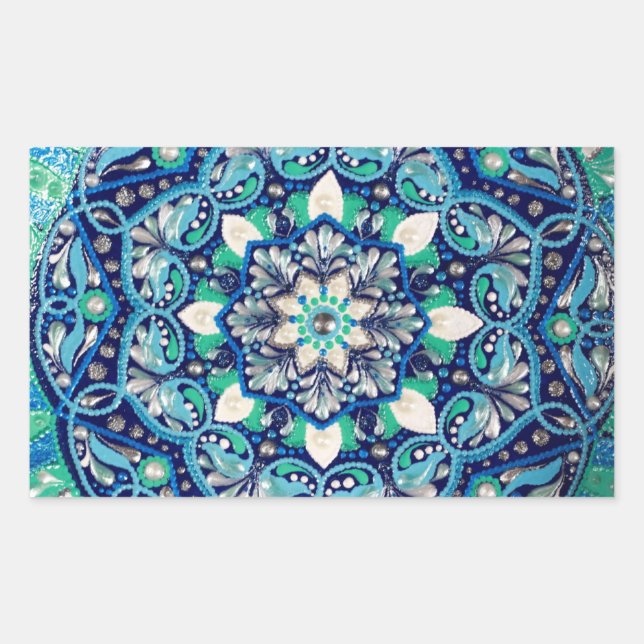 Sticker Rectangulaire Mandala d'art des points bleus (Devant)