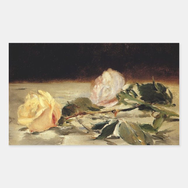 Sticker Rectangulaire Manet : Deux Roses sur une nappe (Devant)