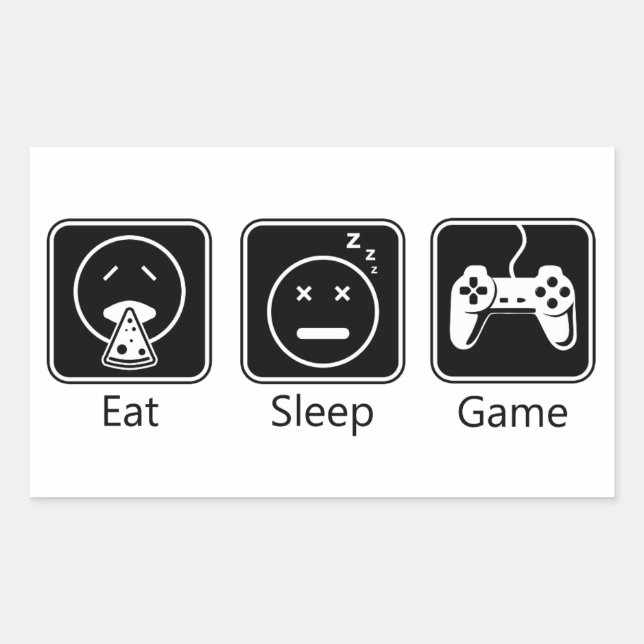 Sticker Rectangulaire Mange, Dors, Jeu (Devant)