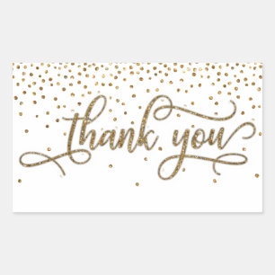 Sticker Rectangulaire Manuscrit de Merci, parties scintillantes d'or et