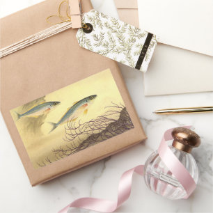 Sticker Rectangulaire Maquereau dans l'Océan, Art Japonisme Vintage