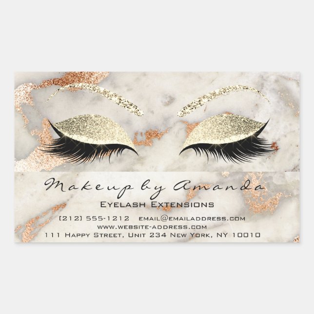 Sticker Rectangulaire Maquillage Eyelash RSVP Coral Marbre Rose Gris Par (Devant)