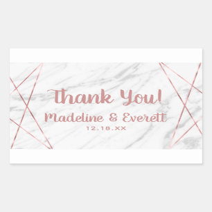 Sticker Rectangulaire Marbre blanc Rose Gold Triangle Mariage Merci