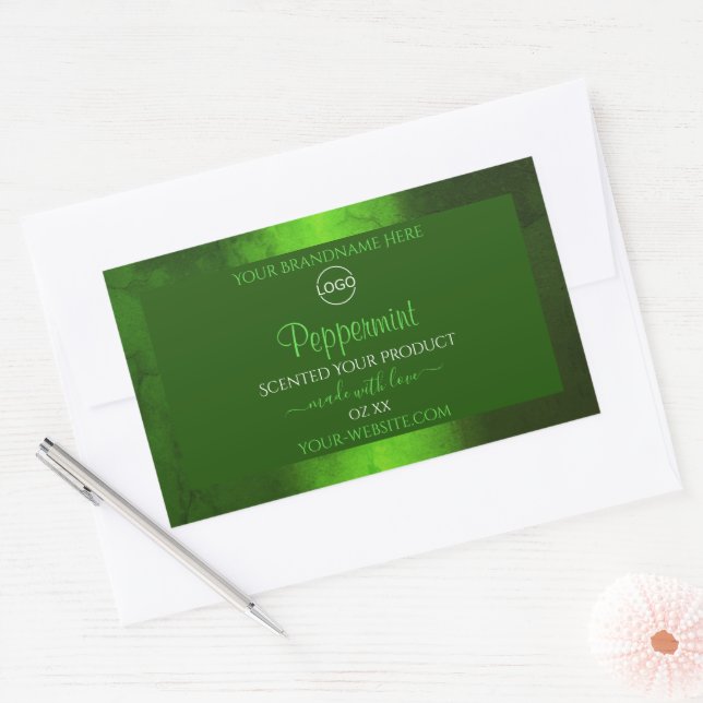 Sticker Rectangulaire Marbre vert chatoyant Marbre moderne Logo Étiquett (Enveloppe)