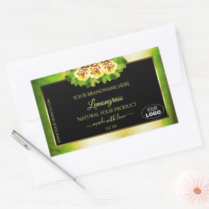 Sticker Rectangulaire Marbre vert floral Marbre noir Or produit Logo Éti