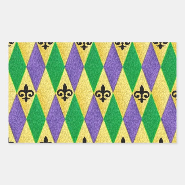 Sticker Rectangulaire Mardi Gras Arlequin Fleur De Lis (Devant)
