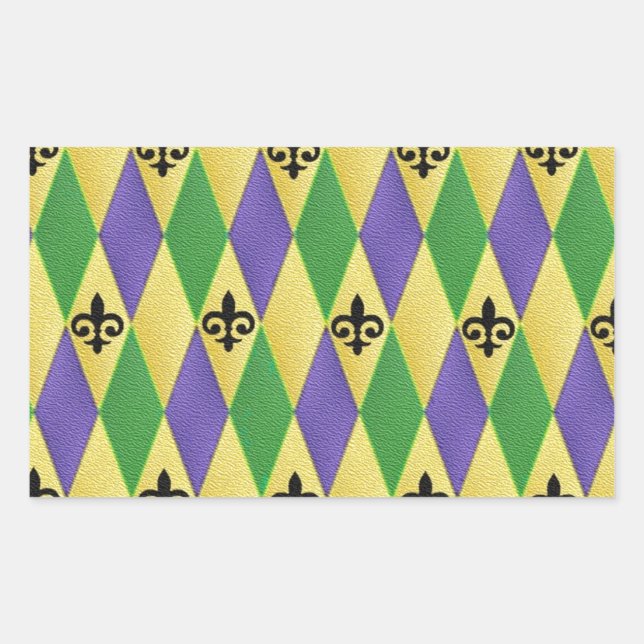 Sticker Rectangulaire Mardi Gras Arlequin Fleur De Lis (Devant)