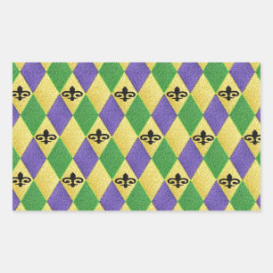 Sticker Rectangulaire Mardi Gras Arlequin Fleur De Lis