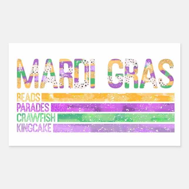 Sticker Rectangulaire Mardi Gras Perles Parades Crawfish King Cake (Devant)