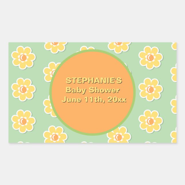 Sticker Rectangulaire Marguerites printanières sur fond vert sauge paste (Devant)