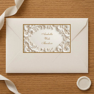 Sticker Rectangulaire Mariage à l'ancienne en ivoire blanc orné de baroq