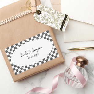 Sticker Rectangulaire Mariage à motif damier peint en noir