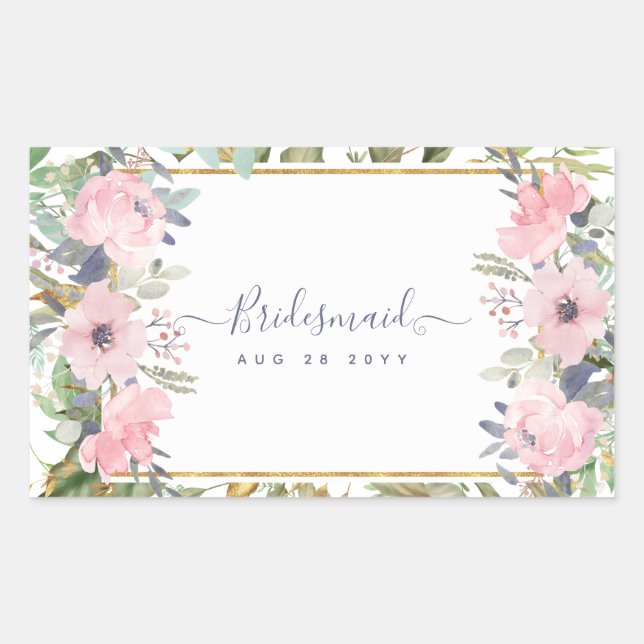 Sticker Rectangulaire Mariage Bohème Floral Végétal Rose Fardé (Devant)