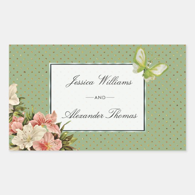 Sticker Rectangulaire Mariage Chic Lilies & Papillon Bijou (Devant)