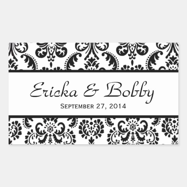 Sticker Rectangulaire Mariage Damask noir et blanc V02 (Devant)